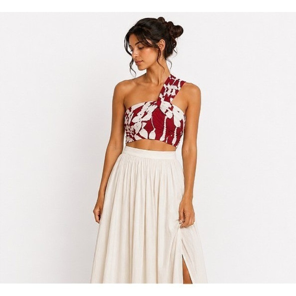 Lucy Paris Women's M Red White One Shoulder Crop Top Resort Vacation Summer